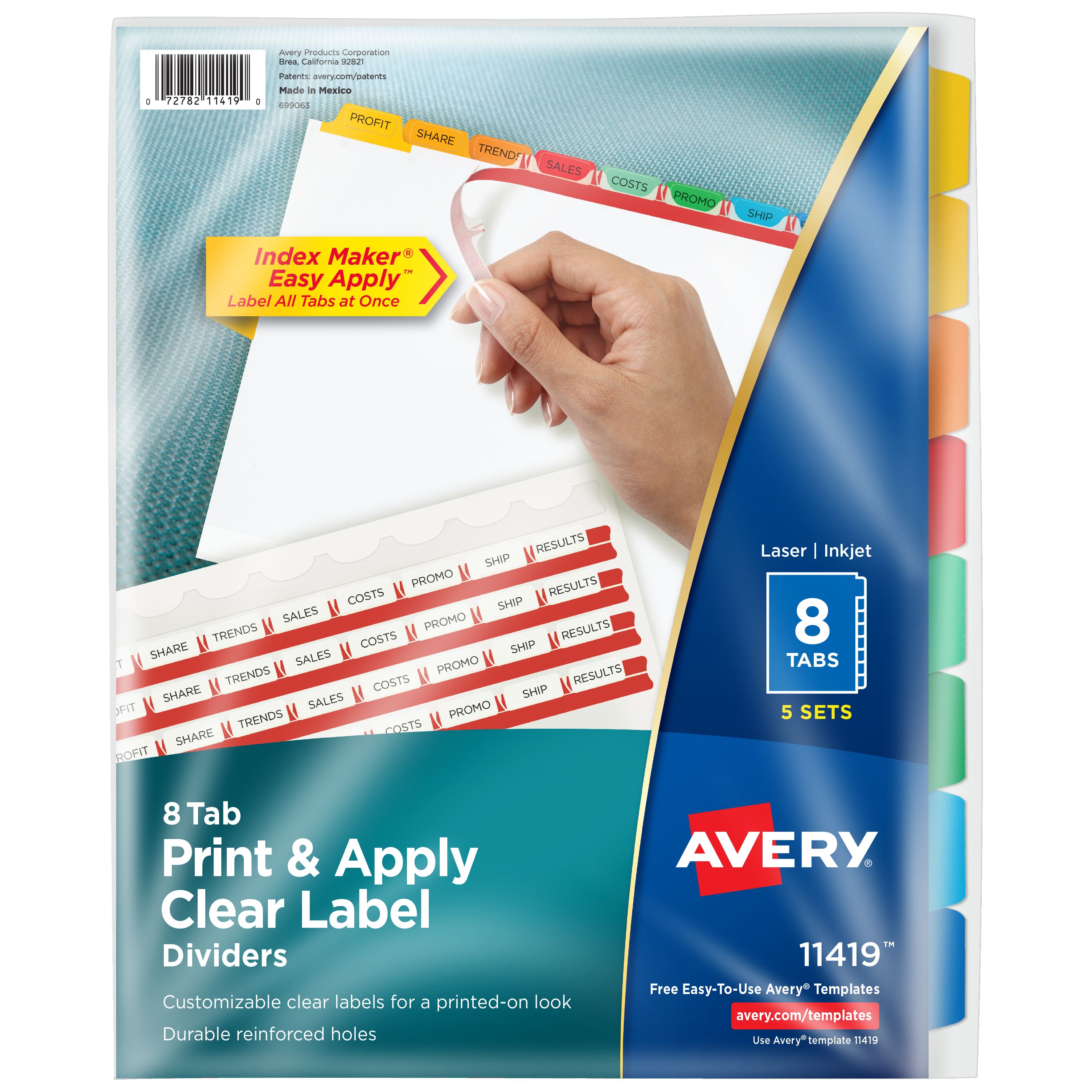 Avery Print & Apply Dividers 8 Tabs, 5 Sets (11419) | Avery